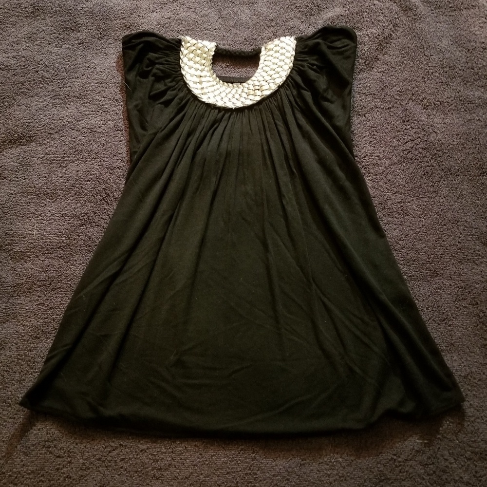 Black Strapless Top with Woven Silver Accent